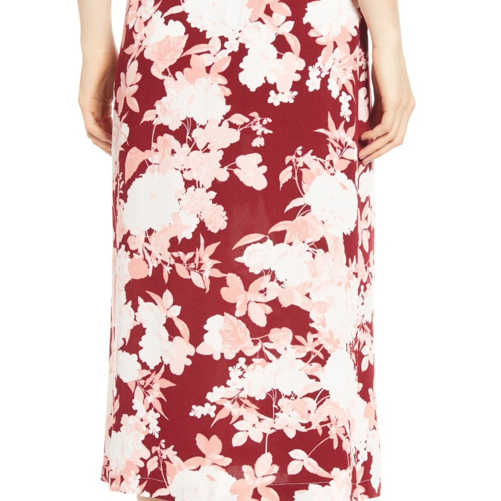 Chelsea 28 Womens Red Floral Print Midi Slit Skirt